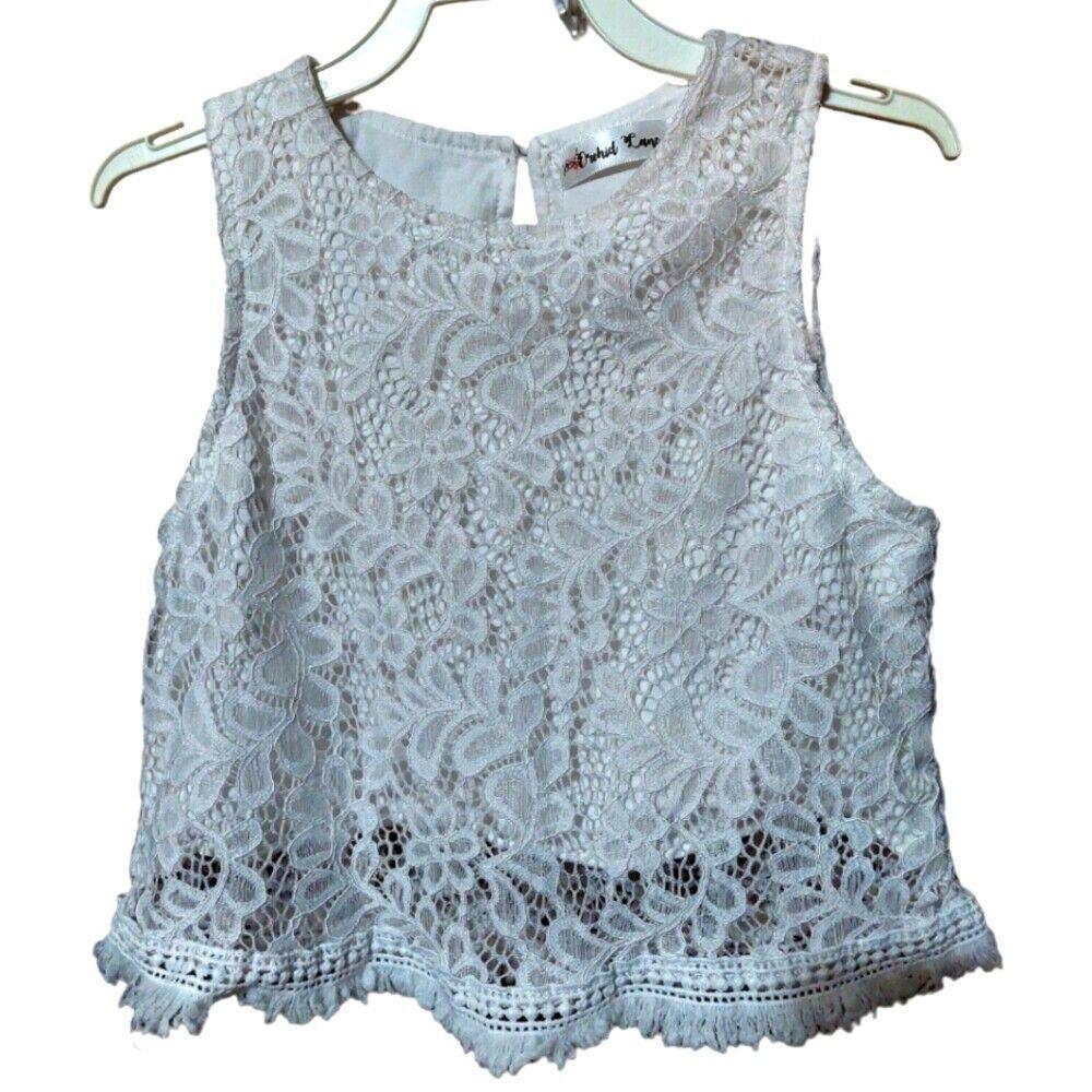 Orchid Lane Girls Bohemian Style Lace Crop Tank, Size 5, All White